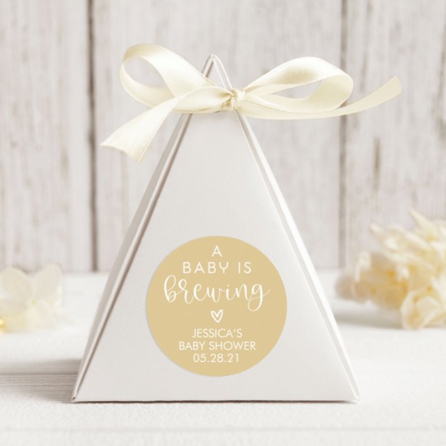 Minimalist A Baby is Brewing Baby Shower Favour Classic Round Sticker (Creator Uploaded)