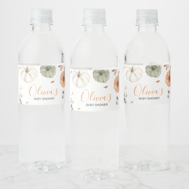 Minimalist A Little Pumpkin Baby Shower Water Bottle Label (Bottles)