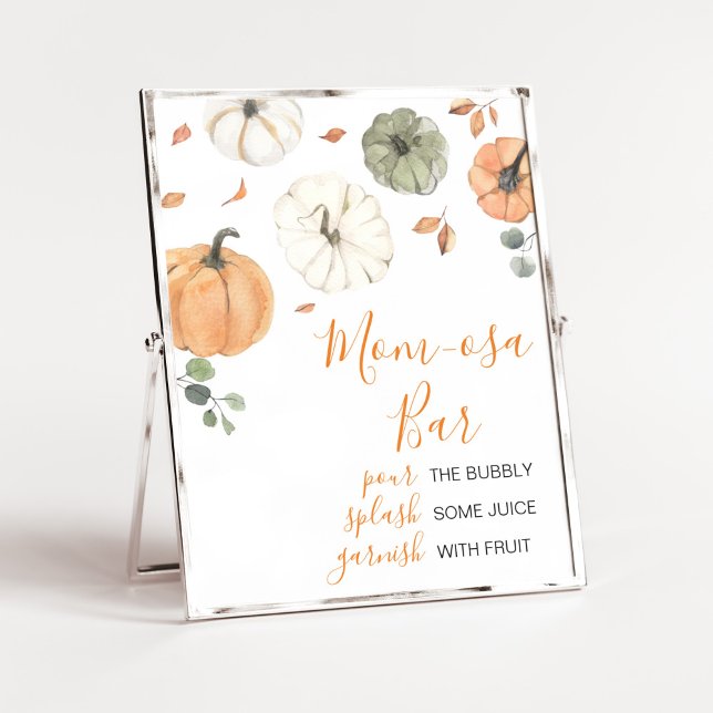 Minimalist A Little Pumpkin Mom Osa Bar Poster (A Little Pumpkin Baby Shower Mom Osa Bar Sign)