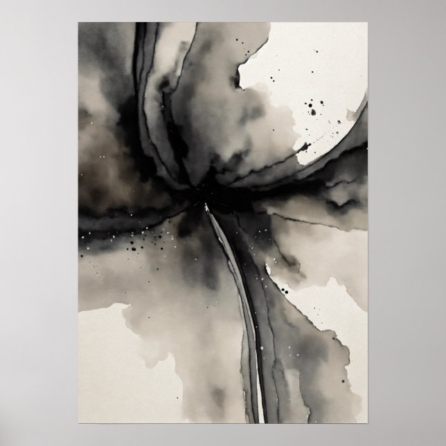 Minimalist Abstract Art in Grayscale Watercolor, Poster (Front)