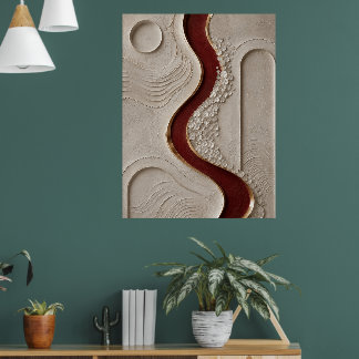 Minimalist Abstract Burgundy & Beige Textured Wall Poster