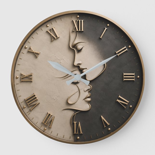 Minimalist Abstract Couple Modern Line Art Romance Large Clock (Front)