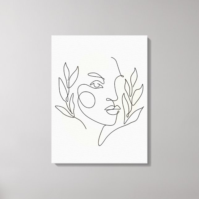 Minimalist Abstract Face Line Art Canvas Print (Front)