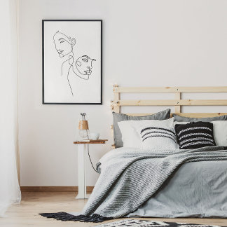 Minimalist Abstract Face Portrait Line Art Drawing Poster