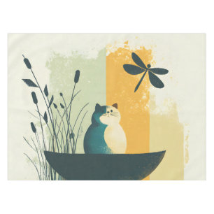 Minimalist Abstract Lake Chubby White Cat Canoe Tablecloth