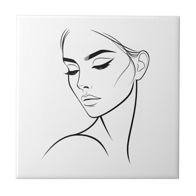 Minimalist Abstract Line Feminine Aesthetic Face 3 Tile (Front)