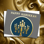 Minimalist Abstract Modern Menorah Hanukkah  Foil Holiday Card<br><div class="desc">Minimalist Modern Menorah Hanukkah Gold Blue</div>