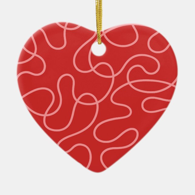 Minimalist Abstract Red and Pink Ceramic Ornament (Front)