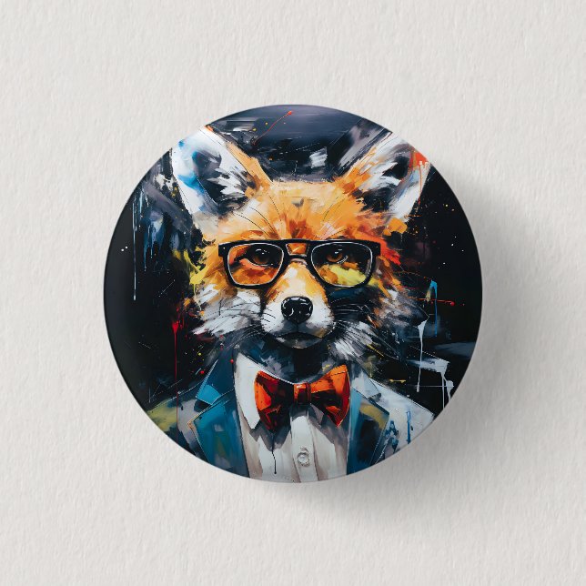 Minimalist Abstract Suited Fox 1 Inch Round Button (Front)