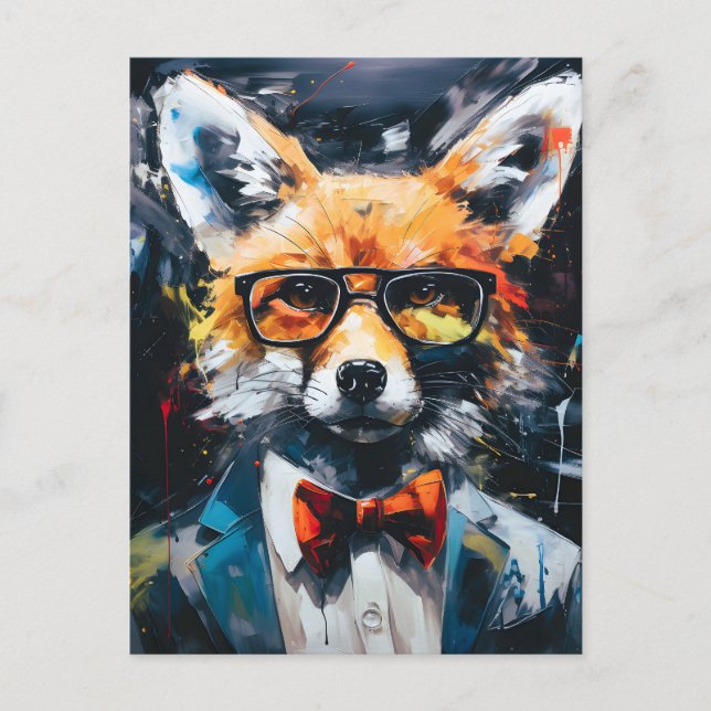 Minimalist Abstract Suited Fox Announcement Postcard (Front)