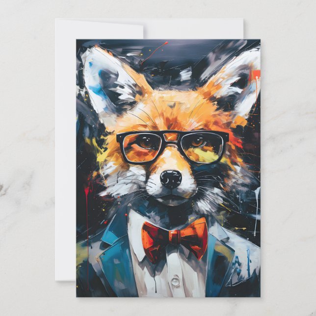 Minimalist Abstract Suited Fox Holiday Card (Front)
