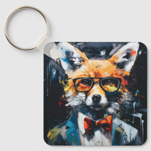 Minimalist Abstract Suited Fox Keychain