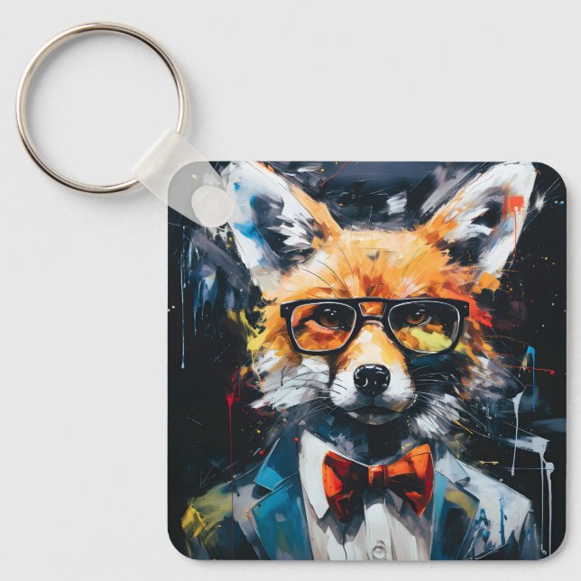 Minimalist Abstract Suited Fox Keychain (Front)