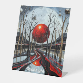 Minimalist Abstract Sunset Landscape art Pedestal Sign