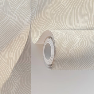 Minimalist Abstract Waves Beige & White Wallpaper