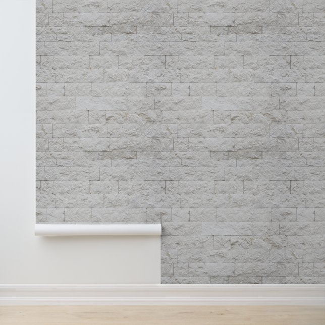 Minimalist Abstract  White Brick Stonewall Wallpaper (Application)