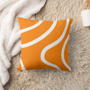 Minimalist Abstract White Lines on Vibrant Orange Throw Pillow