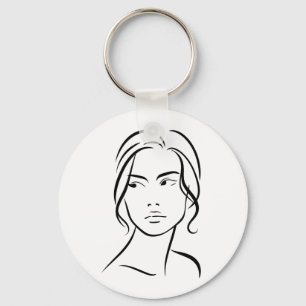 Minimalist Abstract Woman Face Line Art Drawing 4 Keychain