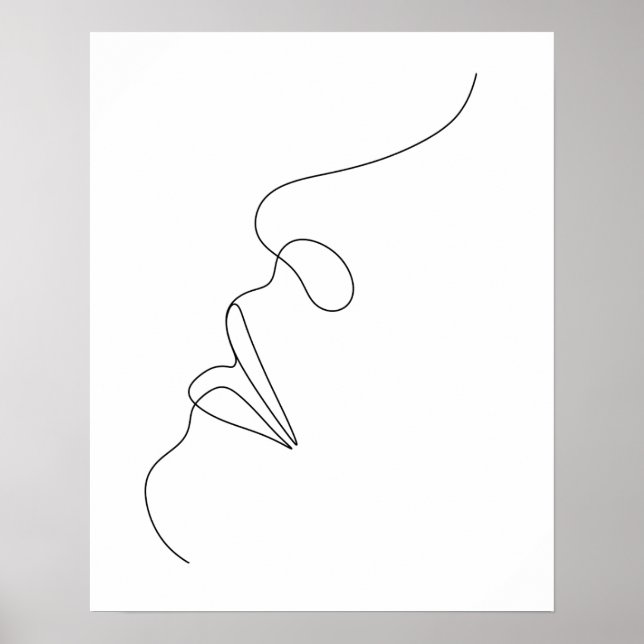 Minimalist Abstract Womans Face Line Art  Poster (Front)