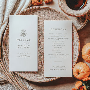 Minimalist Acorns & Pinecone Fall Wedding Program