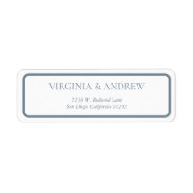Minimalist address label with a blue outline
