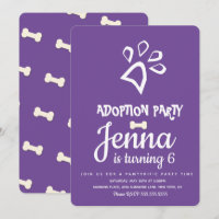 Minimalist Adoption Pet Dog Birthday Party Purple
