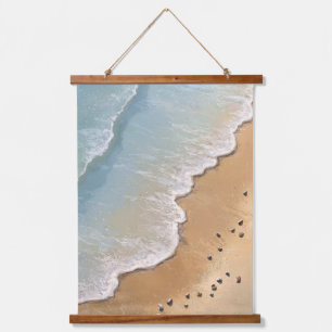 Minimalist Aerial Shoreline Footprint Art Hanging Tapestry