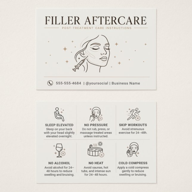 Minimalist Aesthetic Filler Post-Care Card (Front & Back)