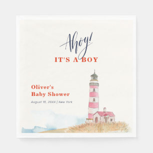 Minimalist Ahoy It's A Boy Lighthouse Baby Shower  Napkin