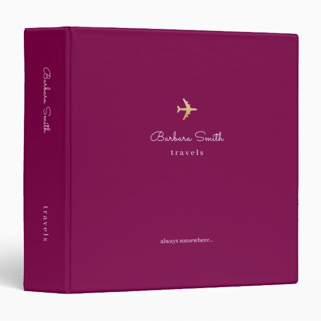 Minimalist Airplane Travels Wine-Color Binder (Front/Spine)