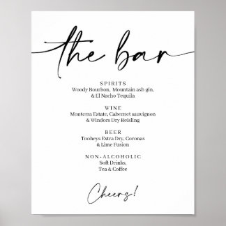 Minimalist Alcohol Bar List Sign Poster Wedding