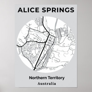 Minimalist Alice Springs Modern White Black Map  Poster