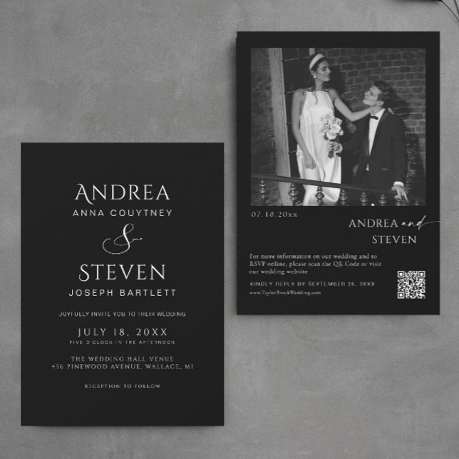 Minimalist All in One Black Wedding  Invitation (Creator Uploaded)