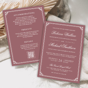 Minimalist All in One QR Code Dusty Rose Wedding Invitation