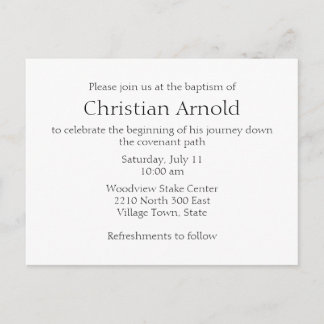 Minimalist All Text Latter-day Saint Primary Child Invitation Postcard