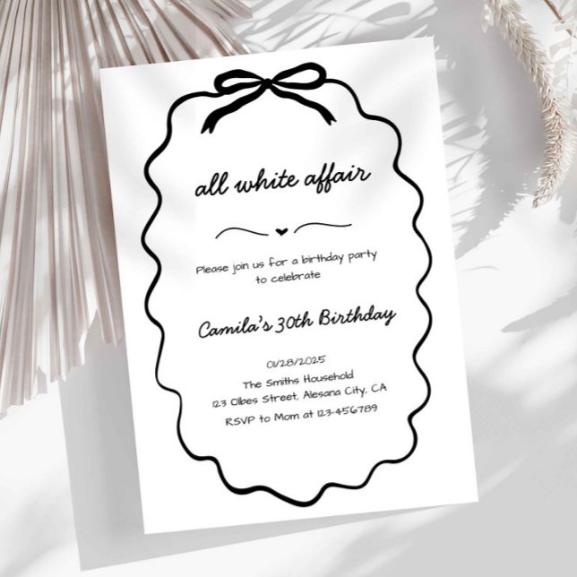 Minimalist All White Party Invitation (all white party invitation, minimalist birthday invite, elegant birthday invitation, black and white)