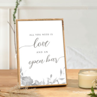 Minimalist All you need is Love and Open Bar Sign Invitation