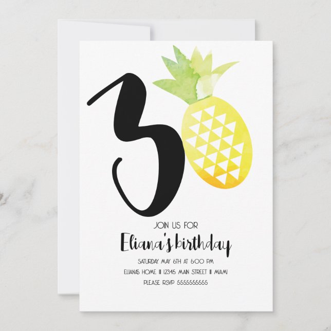 Minimalist Aloha Hawaii Luau 30th Birthday Party Invitation (Front)