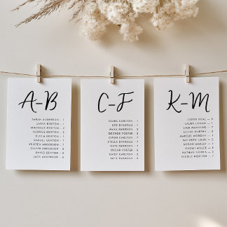 Minimalist Alphabetical Wedding Seating Chart Card