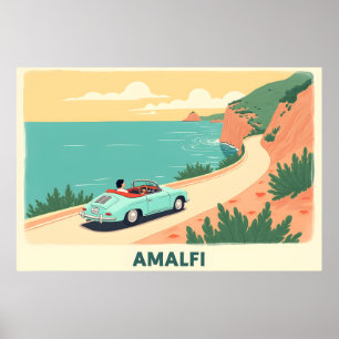 Minimalist Amalfi Coast Retro Travel Poster