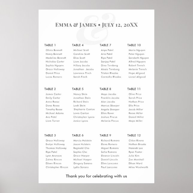 Minimalist Ampersand Wedding | Seating Chart 12 (Front)