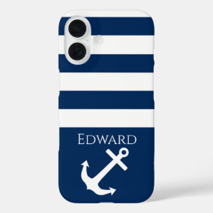 Minimalist Anchor & Stripes Nautical iPhone 16 Case