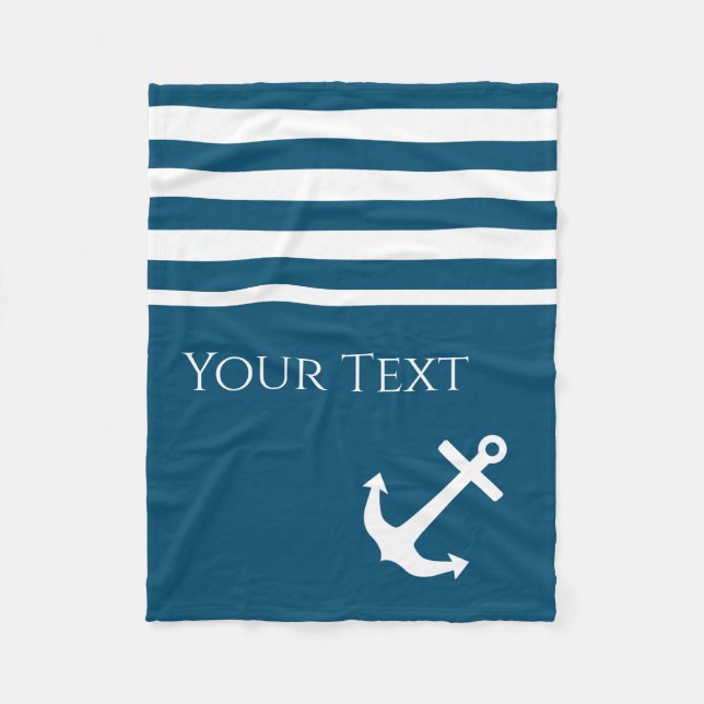 Minimalist Anchor & Stripes Nautical Fleece Blanket (Front)