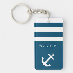 Minimalist Anchor & Stripes Nautical Keychain
