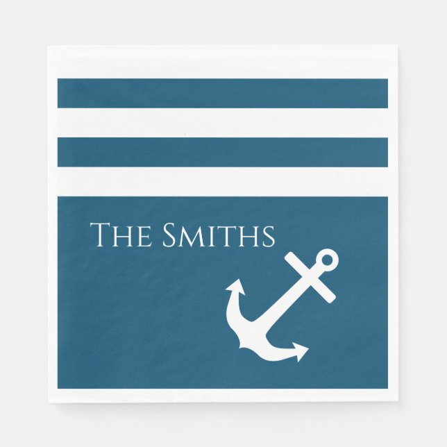 Minimalist Anchor & Stripes Nautical Napkin (Front)