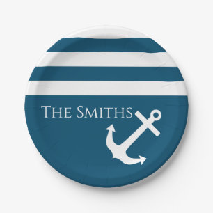 Minimalist Anchor & Stripes Nautical Paper Plate