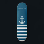 Minimalist Anchor & Stripes Nautical  Skateboard<br><div class="desc">Minimalist stripes & Anchor Design
Personalize your name (or delete all text!) and background colour (shown as blue),  add your own images,  etc... it's up to you,  it's a template! :)
Check out the shop for matching items.</div>