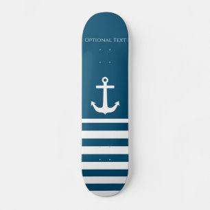 Minimalist Anchor & Stripes Nautical  Skateboard