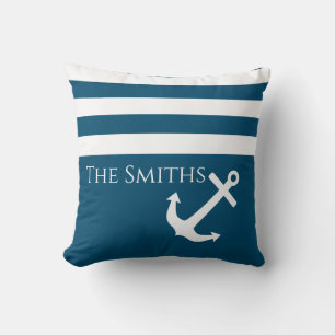 Minimalist Anchor & Stripes Nautical Throw Pillow