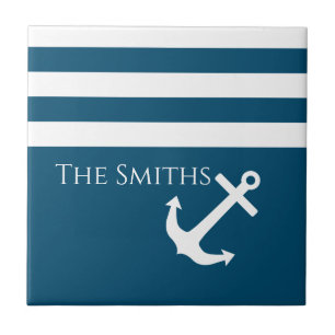 Minimalist Anchor & Stripes Nautical Tile